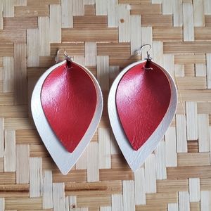 Handmade Faux Leather Leaf Earrings | Pearlescent